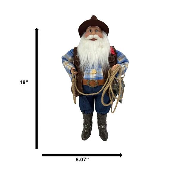 Western Cowboy Santa Holiday Figurine 18" Rope Boots Country Christmas Standing - Picture 2 of 6